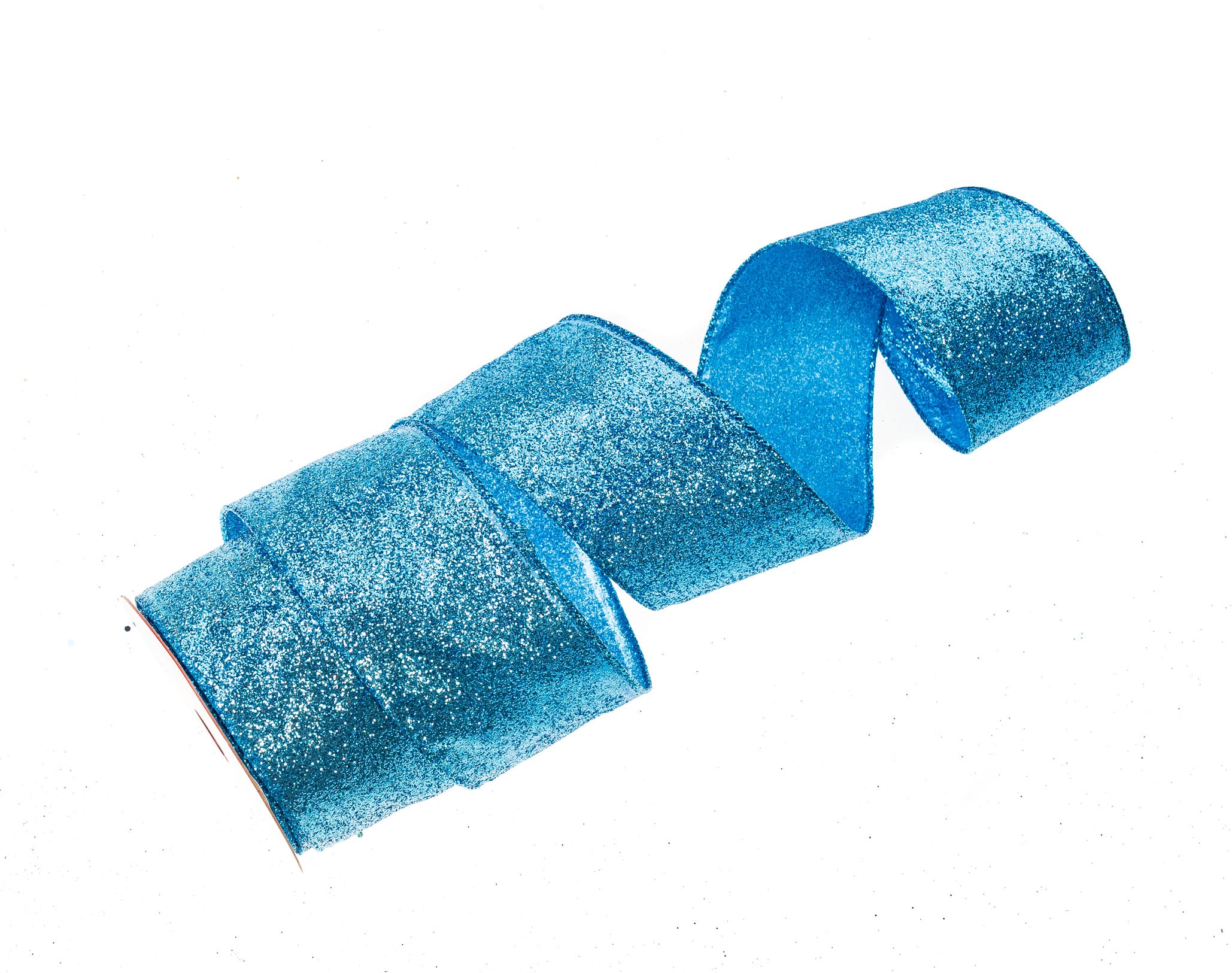 2.5 Turquoise Glitter Satin Ribbon, Wired Ribbon, Iridescent