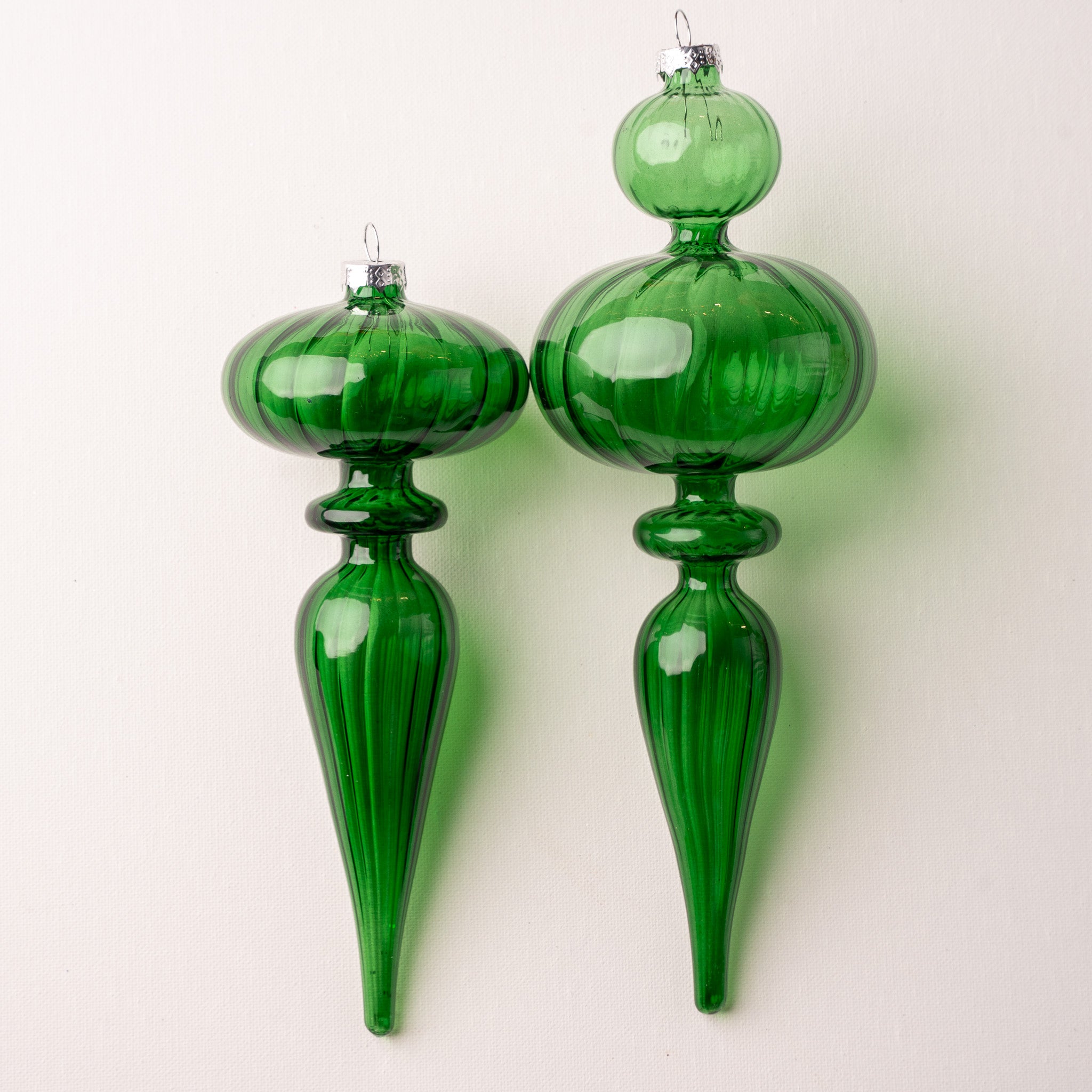 Vintage Set of 2 Tall Slender Skinny Emerald Green Stem 