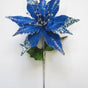 24" Blue & Silver Velvet Poinsettia Set Of 6