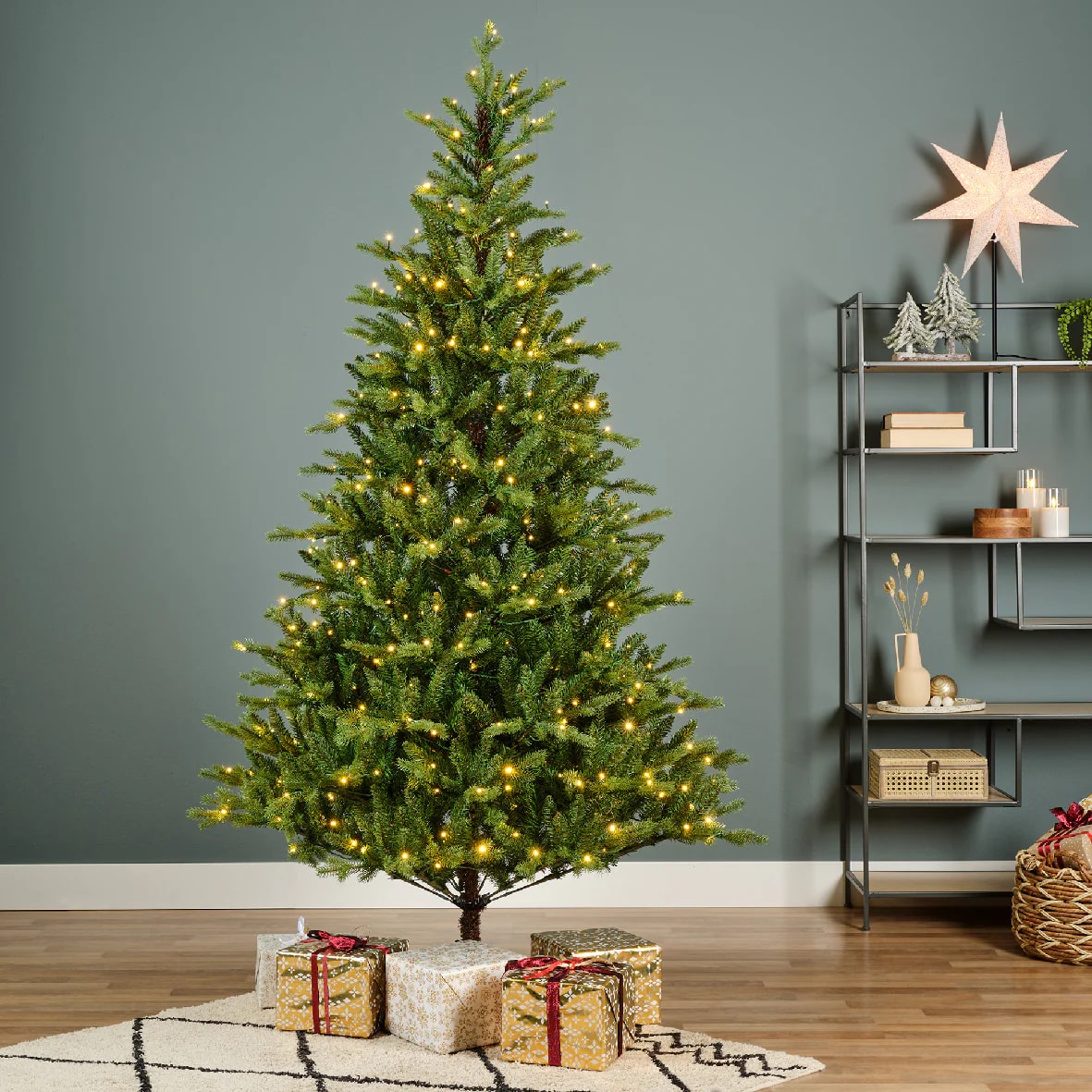 pre dressed christmas tree Easy Set-Up Lighted Pine Christmas Tree The Holiday Aisle Size: 9'