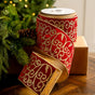 4" X 10YD Red Velvet Ribbon With Glitter Gold Scroll