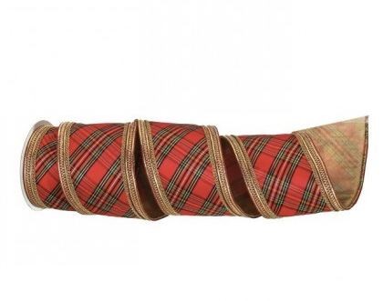 4 x 5 yd Red & Gold Plaid Wired Ribbon