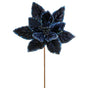 24" Midnight Blue Velvet Sequin Poinsettia Stem Set Of 12