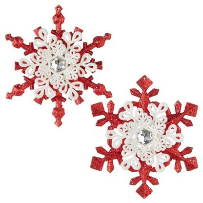 Red and White Large Snowflake Ornaments - 2 Assorted