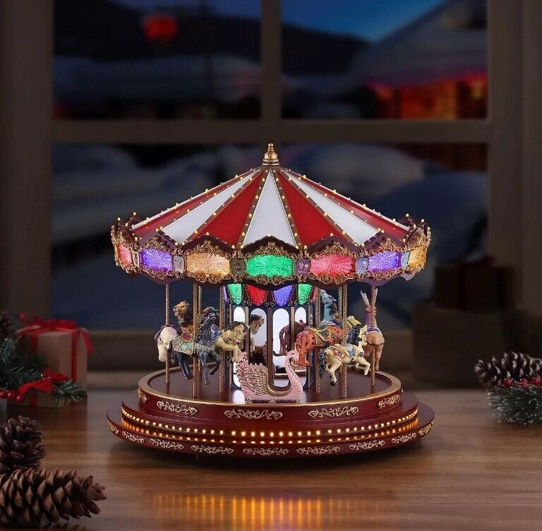 Vintage Deluxe Hand Painted Royal popular Marquee Horses Musical Xmas Carousel