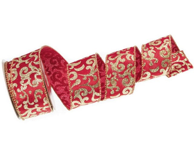 2.5 X 10 YD Red Ribbon With Gold Back Set Of 3