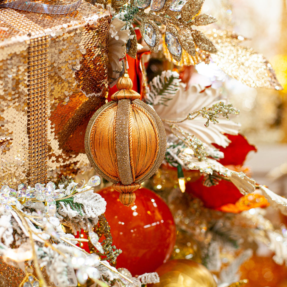 4" Coral Copper Yarn Ball Ornament Set Of 2