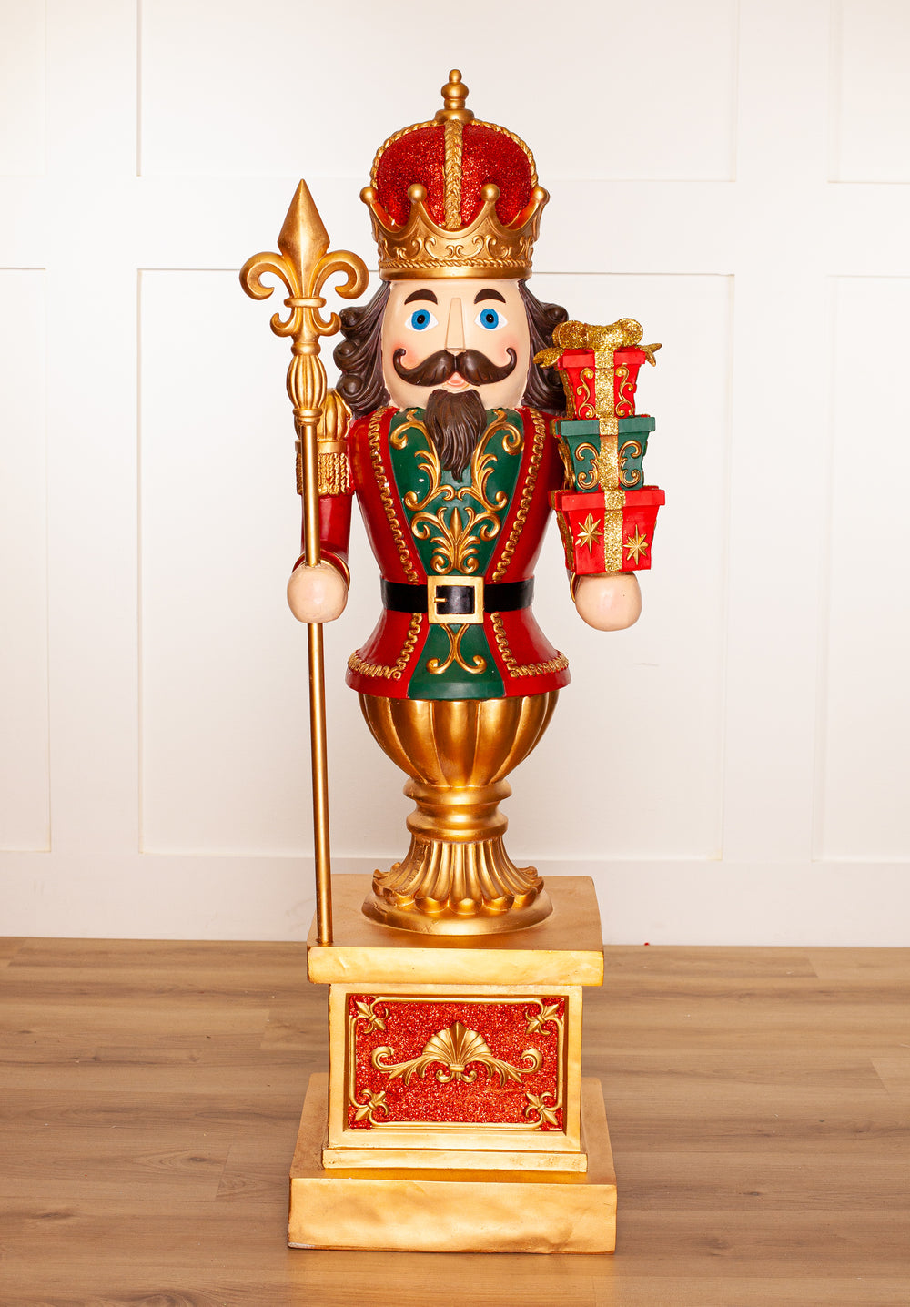 4 FT Red King Nutcracker With Staff & Gifts