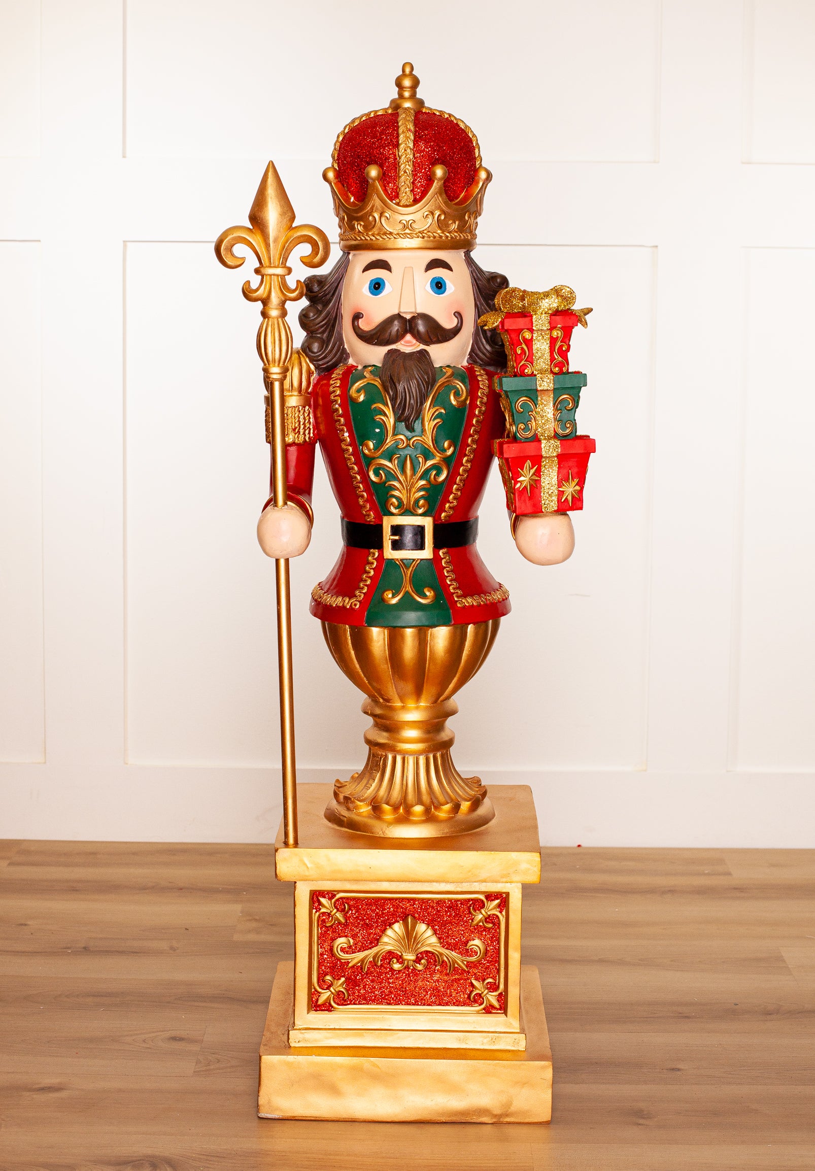 4 FT Red King Nutcracker With Staff & Gifts