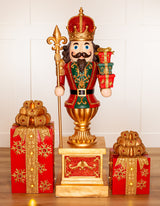 4 FT Red King Nutcracker With Staff & Gifts