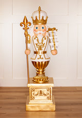 4 FT White & Gold King Nutcracker With Staff & Gifts