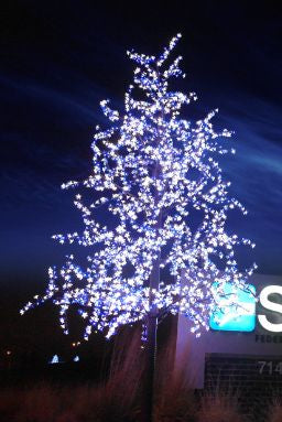 Árbol de cerezo en flor azul y blanco puro con LED dinámico de 13 pies