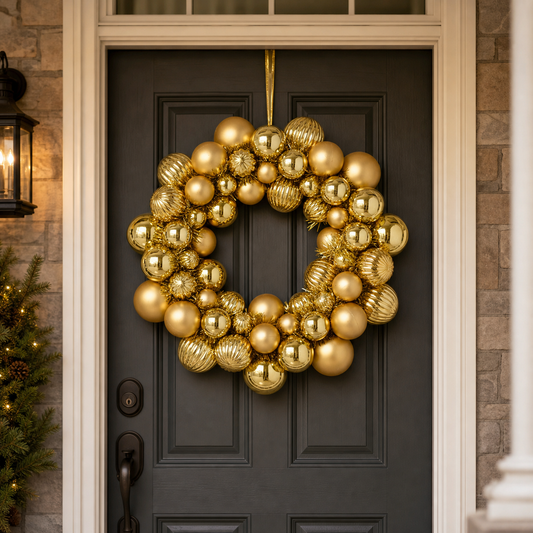 15" Light Gold Shiny & Matte Shatterproof Ball Wreath