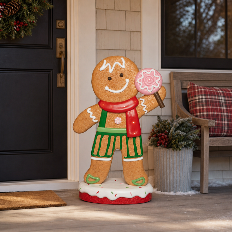 5 FT Lighted Green Gingerbread Boy Battery Operated