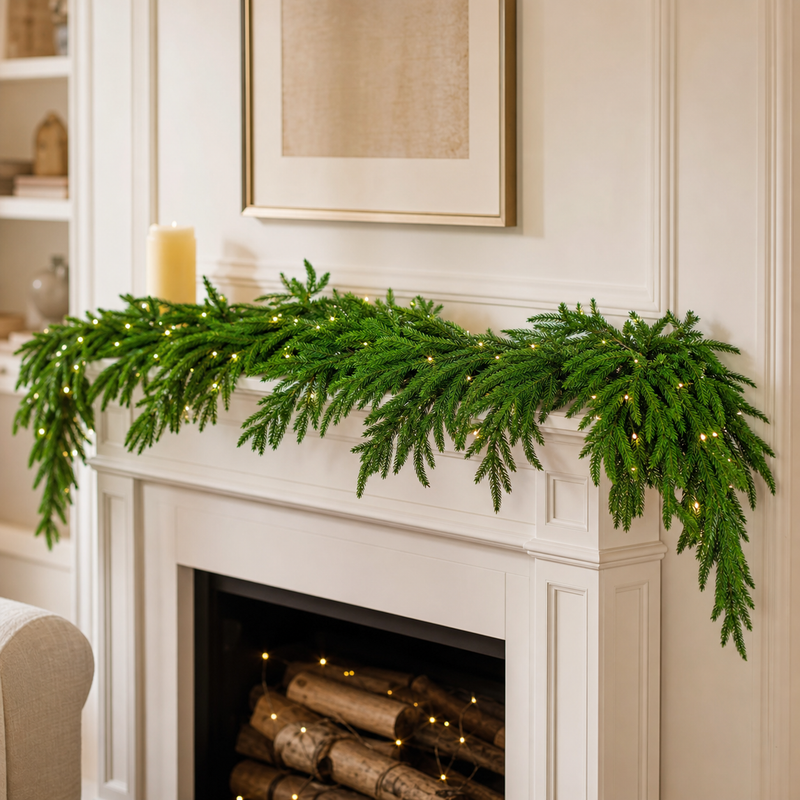 9 FT Norfolk Garland 150LED Battery Operated