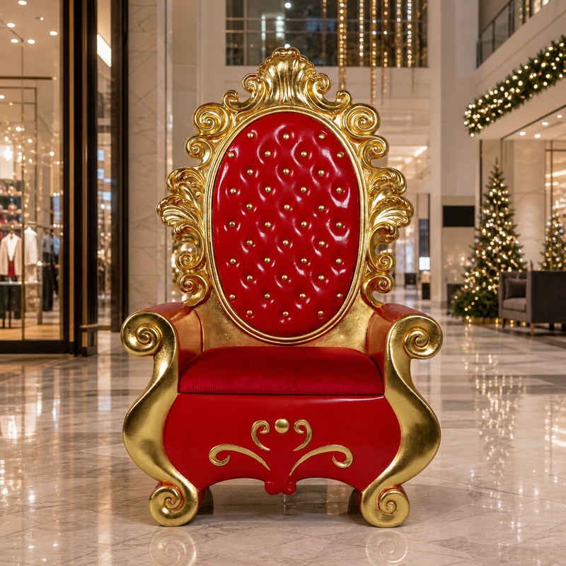 Trono de Papá Noel rojo y dorado de 6 FT
