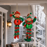 11" Red & Green Pom Pom Elves Ornament Assorted Set Of 2