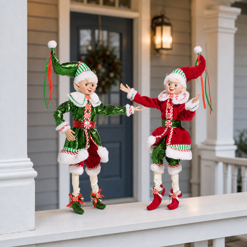 16" Traditional Poseable Elves Assorted Set Of 2
