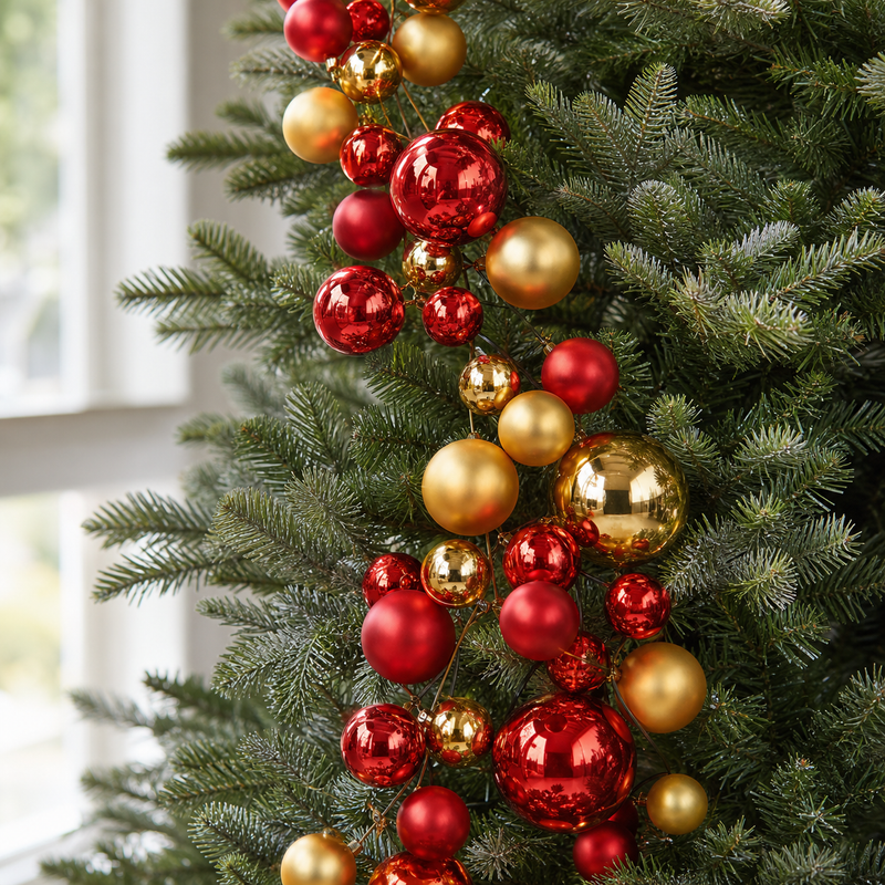 4 FT Red & Gold Shiny & Matte Ball Garland