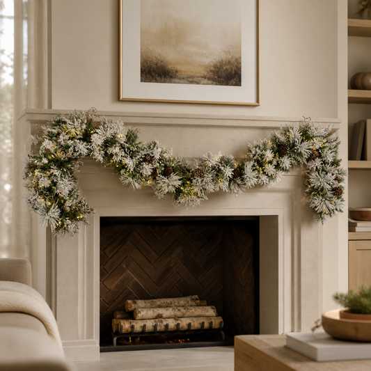 9 FT X 18" Bear Mountain Garland Pre-lit 150 Clear LED Lights