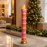 3 FT Pink Striped Candle Battery Operated
