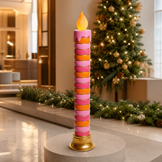 3 FT Pink Striped Candle Battery Operated