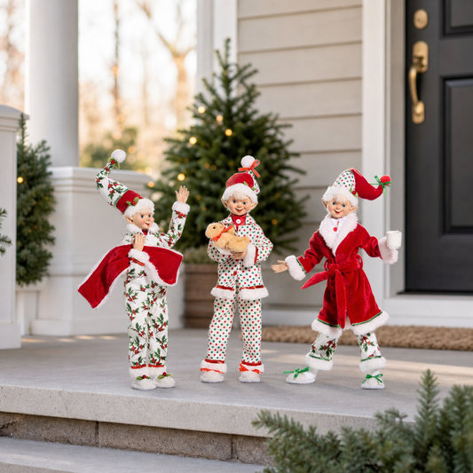 16" Pajama Party Poseable Elves Assorted Set Of 3