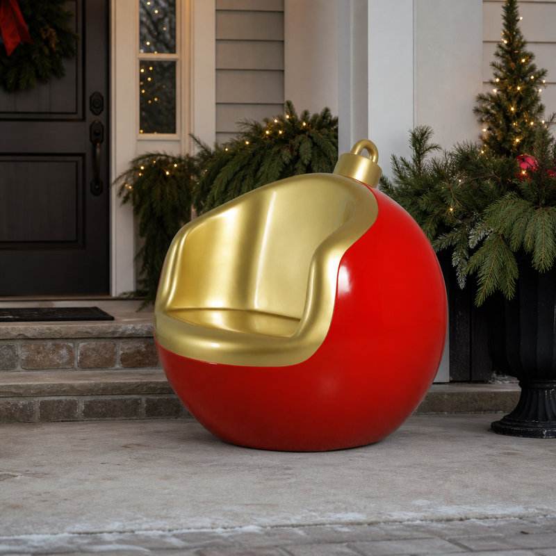 Asiento de bolas de Navidad rojo dorado de 3 pies