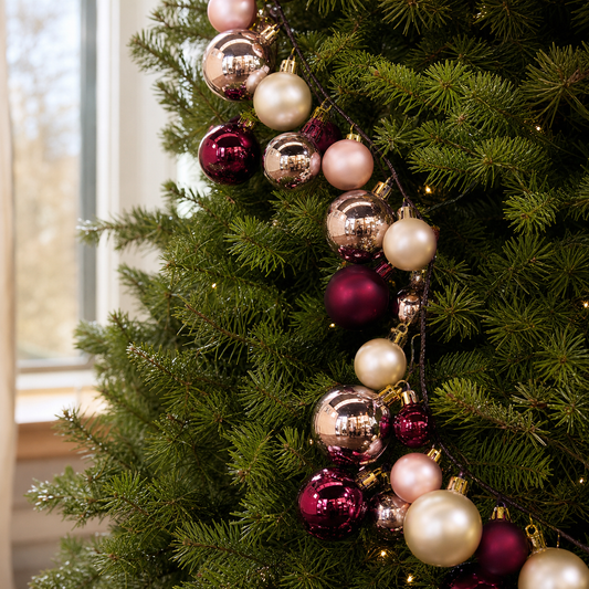 6 FT Champagne & Burgundy Ball Garland Shatterproof