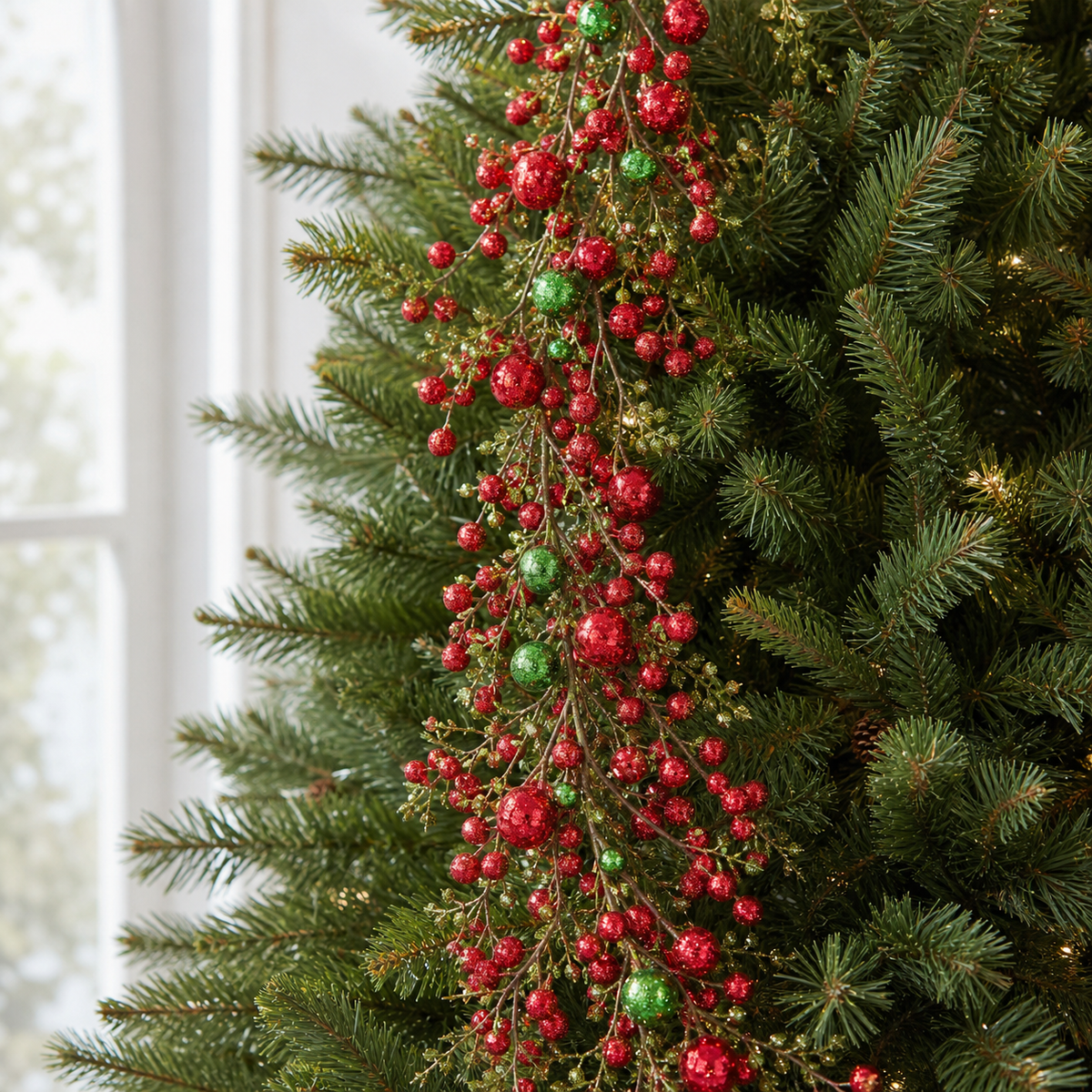 4 FT Red & Green Glitter Berry Ball Garland