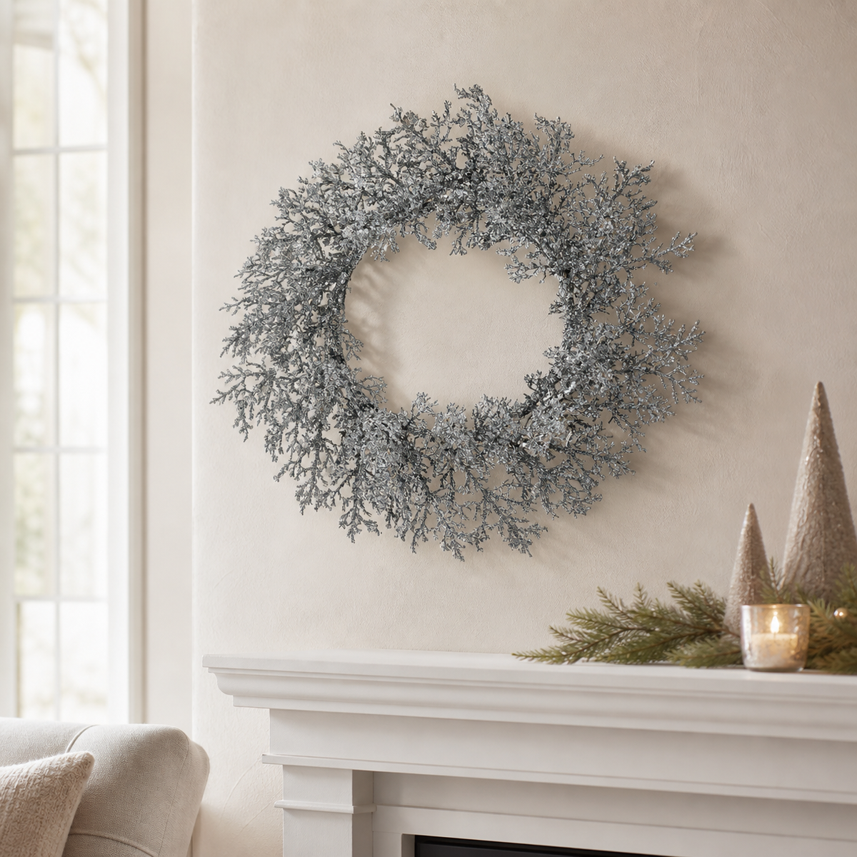 24" Silver Glitter Spray Wreath