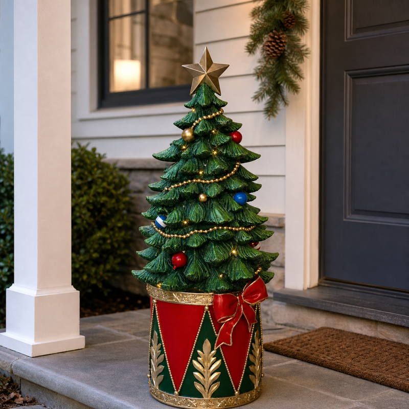 Árbol de Navidad LED de 3 pies sobre tambor rojo