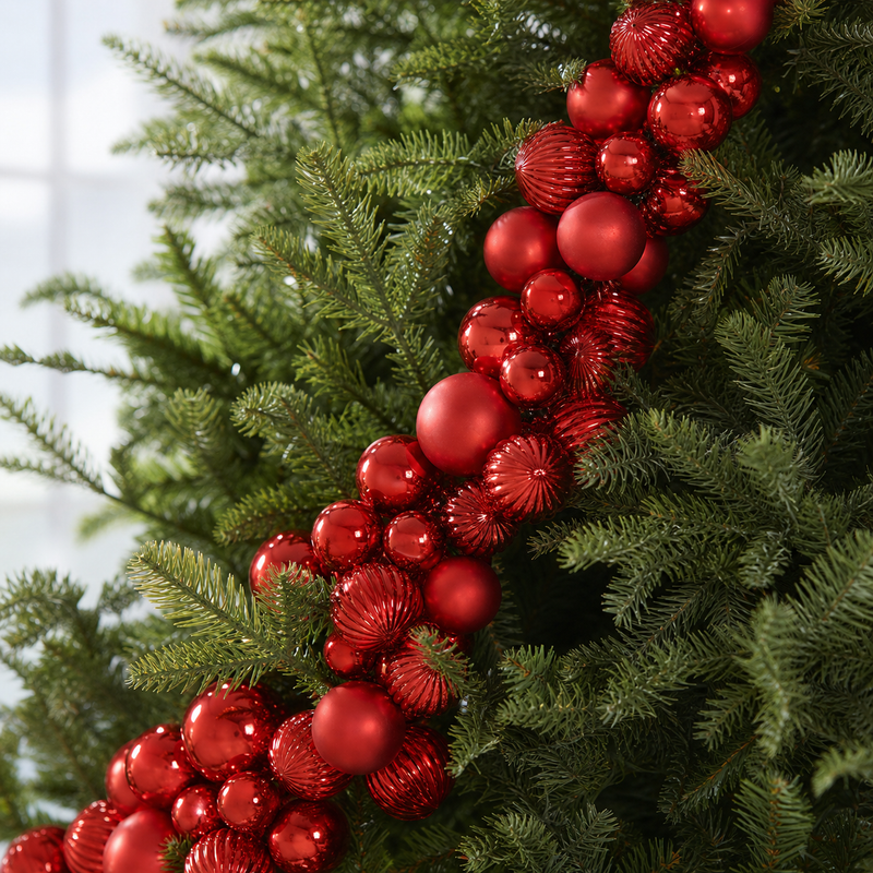 5.9 FT Red Shiny & Matte Shatterproof Ball Garland