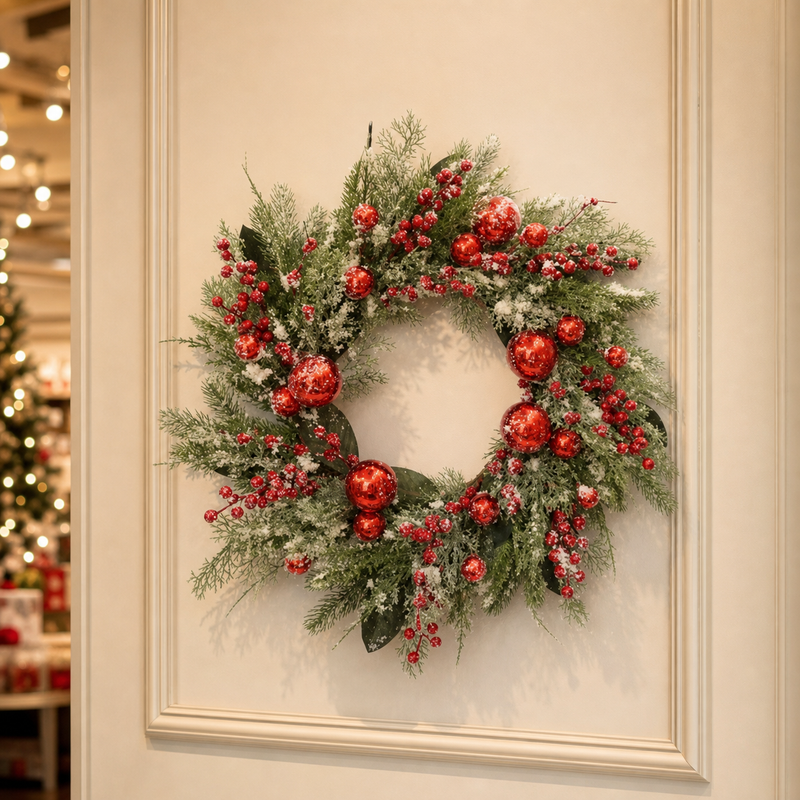 24" Frosted Pine Berry Wreath