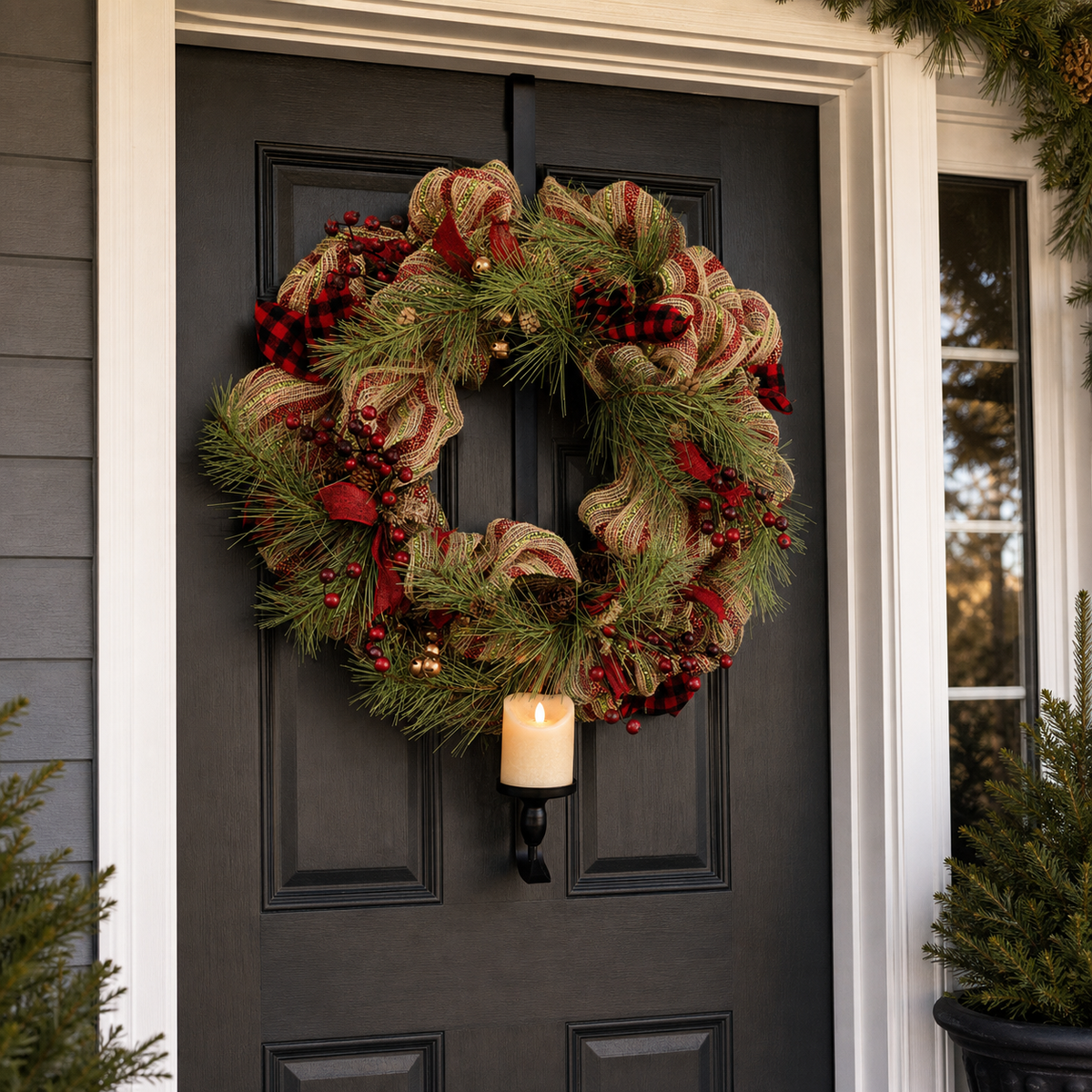 30.5" Over-Door Wreath Hanger With Candle Holder