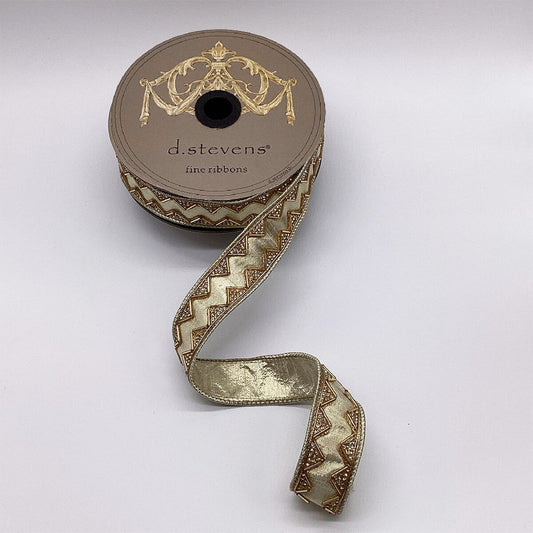 1.5" X 10YD Gold Metallic Ribbon With Jewel Trim