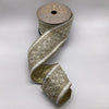 4" X 5YD White Gold Pearl Velvet Ribbon With Floral Center Trim