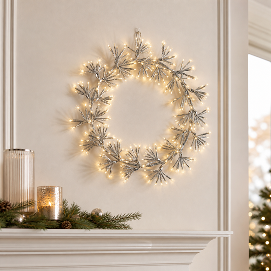 19" 300LED Warm White Silver Wreath