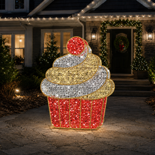 4 FT  X 5 FT LED Warm White, Red & White Cupcake