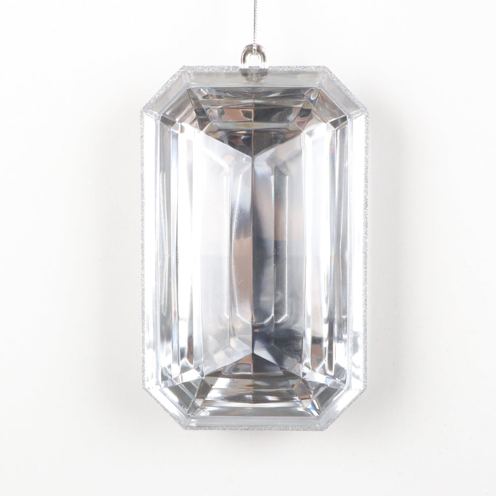 8" Clear Silver Glitter Jewel Ornament Set Of 4