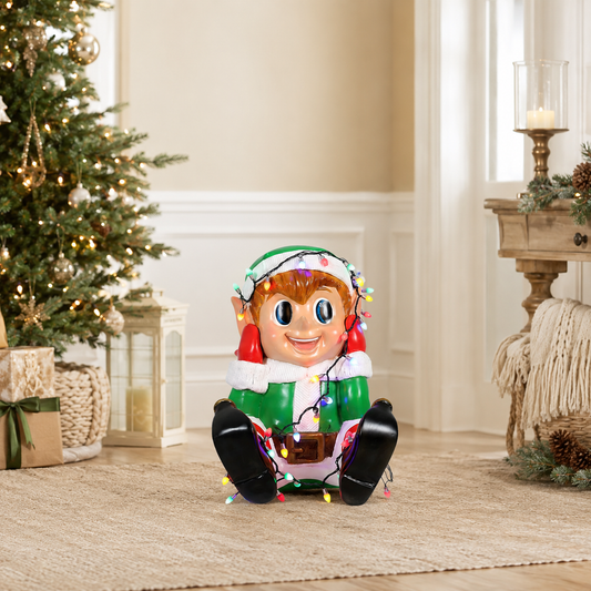2 FT Elf Boy Sitting Playing With Lights