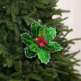 12" Red Green Holly Flower Set of 6
