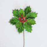 12" Red Green Holly Flower Set of 6