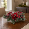 6" X 16" Red Poinsettia Centerpiece Candle Holder
