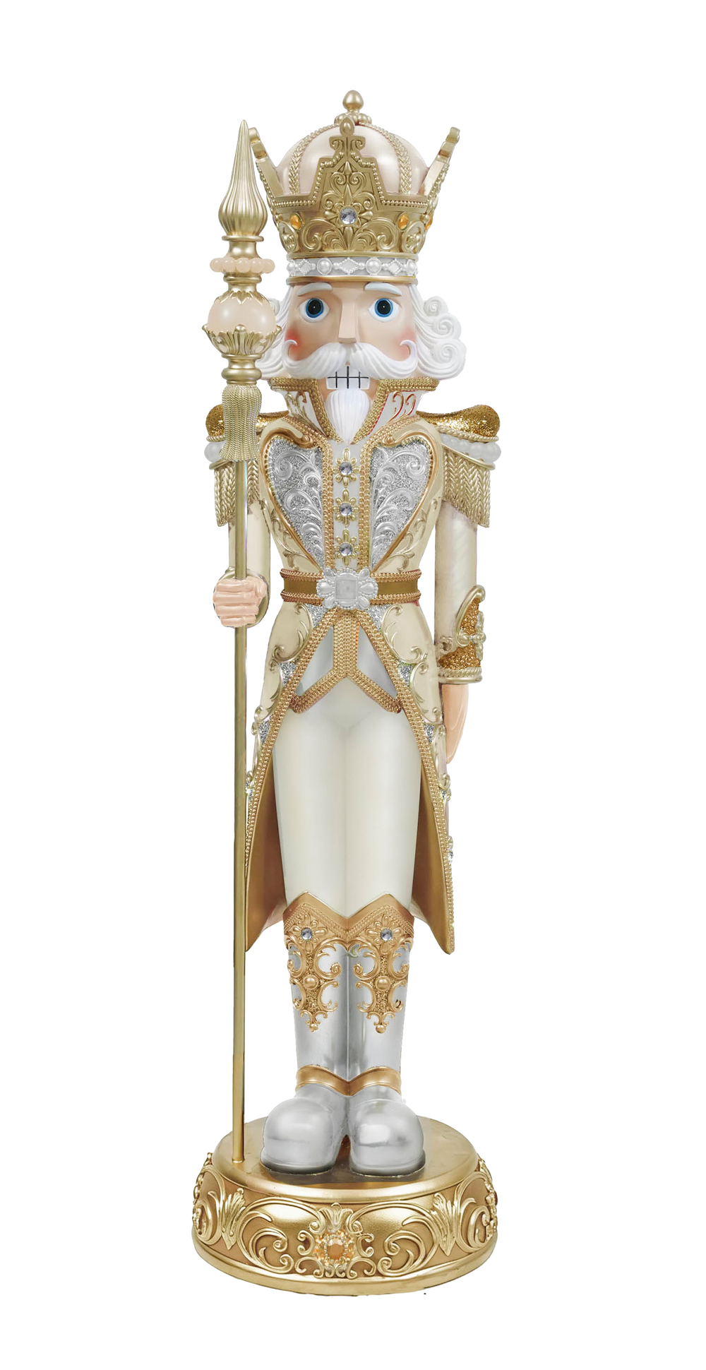 5 FT Gray, Gold & White King Nutcracker With Staff