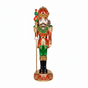 Decorative nutcracker figure with a crown, holding a staff, on a white background