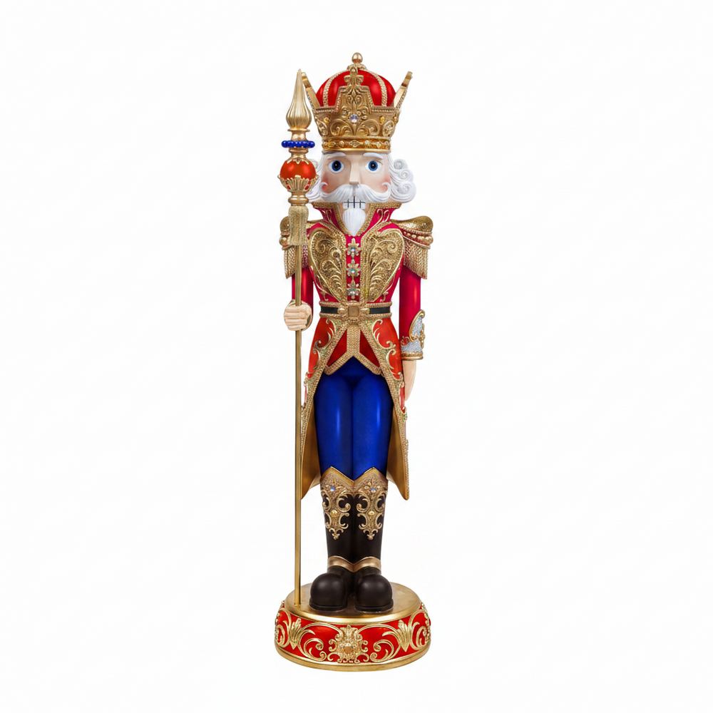 Decorative figurine of a king with a crown, holding a scepter, on a white background