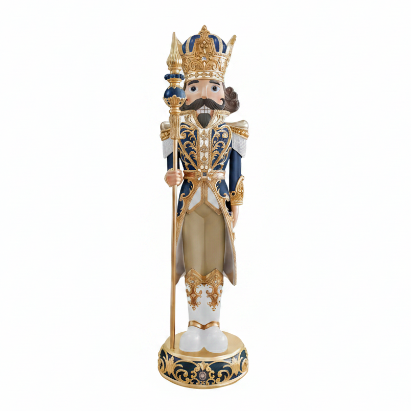 Decorative nutcracker figure with intricate details on a white background