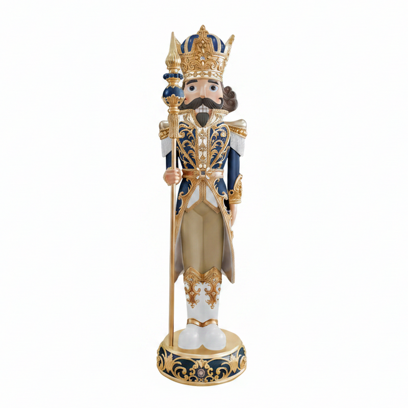 Decorative nutcracker figure with intricate details on a white background
