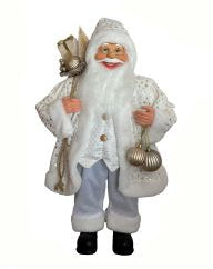 2 FT White & Gold Standing Santa With Gift Bag & Ornaments